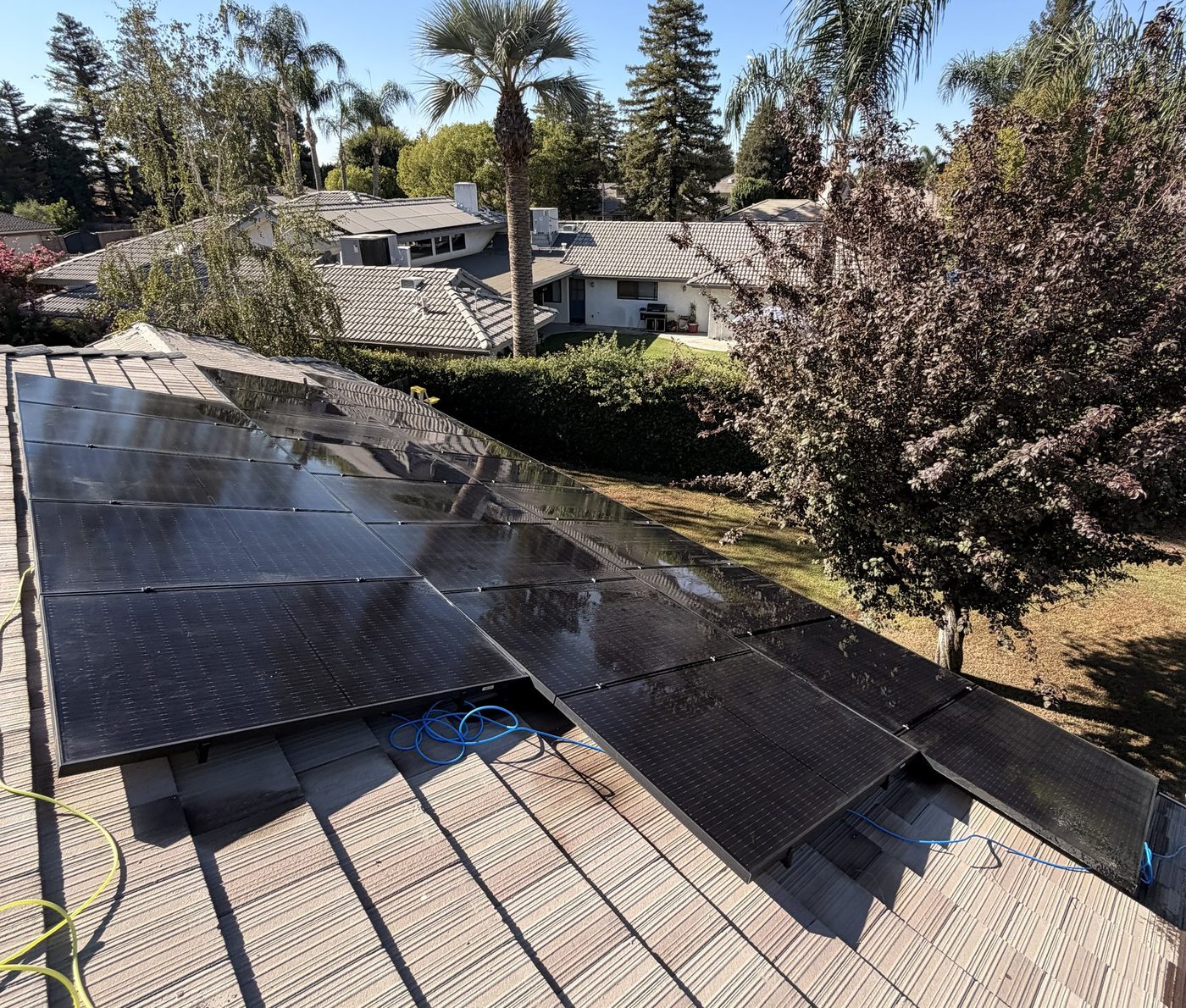 Rooftop solar panels spot-free after solar panel cleaning by Rynse Cleaning